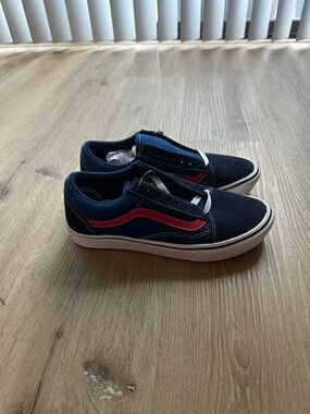 Vans Navy Canvas Low-Top Sneakers with Red Side Stripe